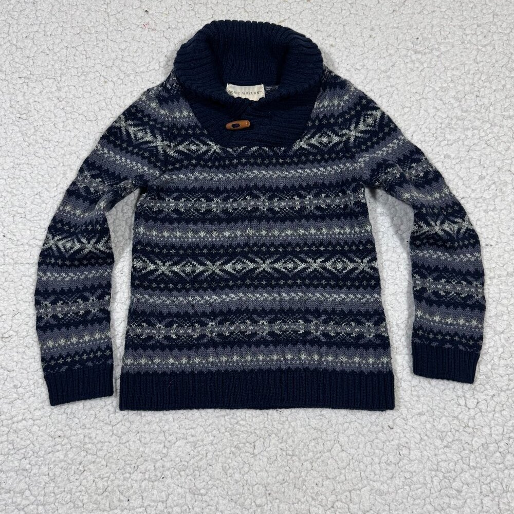 Rorie Whelan Sweater Toddler Boys 3T Blue Pullover Cotton Button Knit Fair Isle